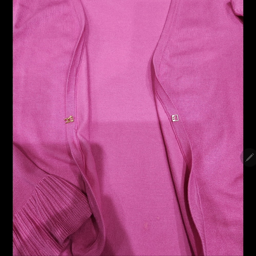 Ellen Tracy Pink Crop Lightweight Solid Cardigan Sweater Size M - Picture 6 of 9
